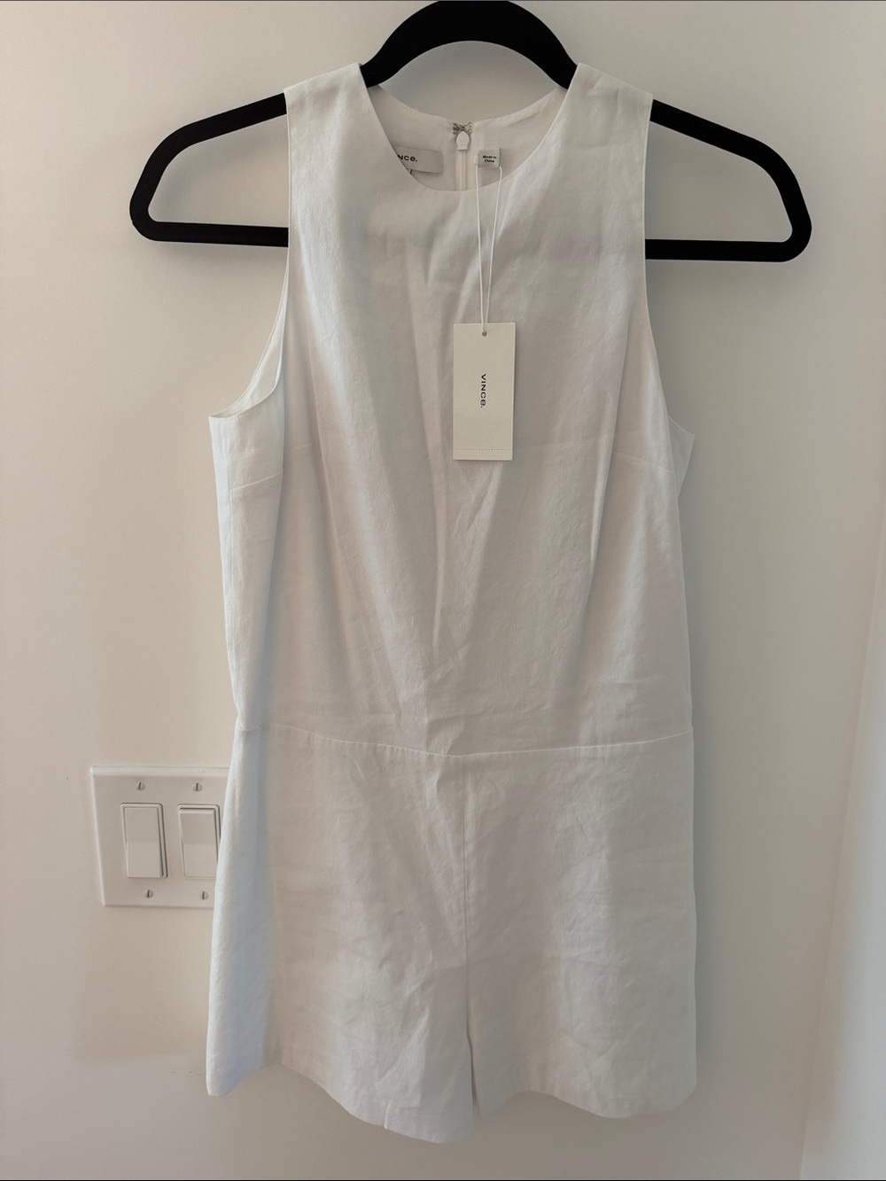 Vince White Sleeveless Linen Romper